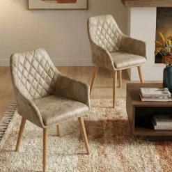 Set 2 sedie sala da pranzo imbottite in ecopelle beige Soleil