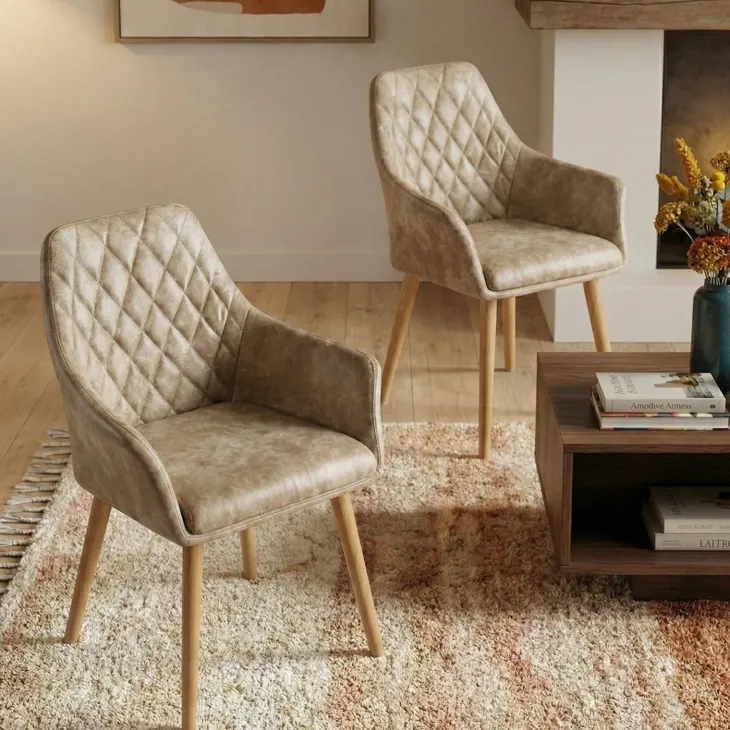 Set 2 sedie sala da pranzo imbottite in ecopelle beige Soleil