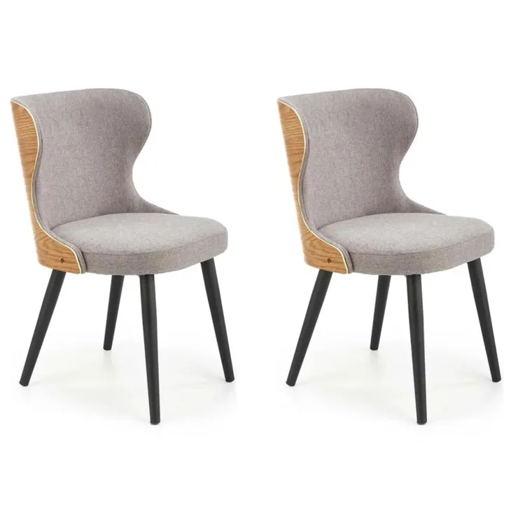 Set 2 sedie sala da pranzo imbottite in tessuto grigio rovere Nathan