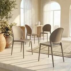 Set 4 sedie sala da pranzo impilabili moderne in polipropilene tortora Pelican