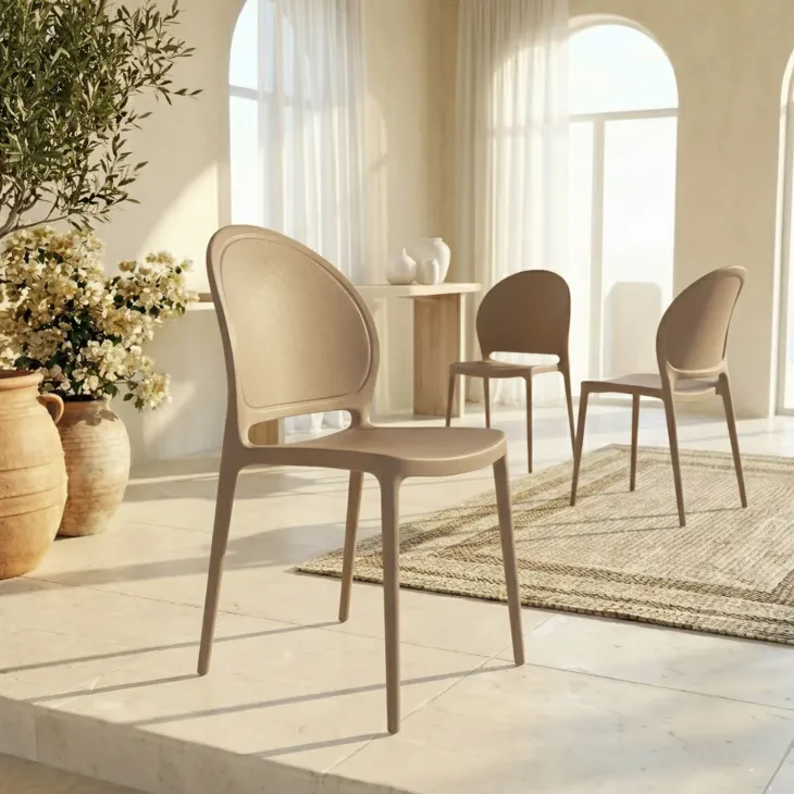 Set 4 sedie sala da pranzo impilabili moderne in polipropilene tortora Pelican