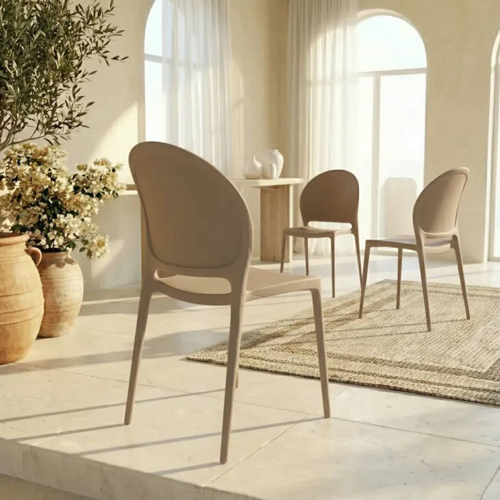 Set 4 sedie sala da pranzo impilabili moderne in polipropilene tortora Pelican