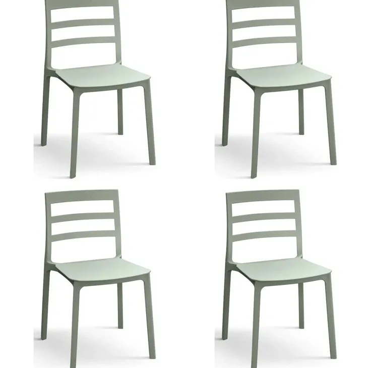 Set 4 sedie sala da pranzo impilabili moderne in polipropilene verde Nature