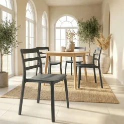 Set 4 sedie sala da pranzo impilabili moderne in polipropilene nero Nature