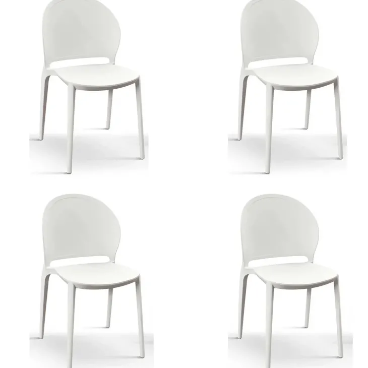 Set 4 sedie sala da pranzo impilabili moderne in polipropilene bianco Pelican