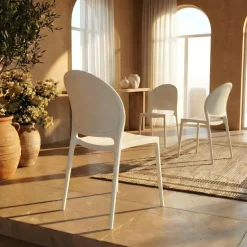 Set 4 sedie sala da pranzo impilabili moderne in polipropilene bianco Pelican