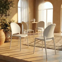 Set 4 sedie sala da pranzo impilabili moderne in polipropilene bianco Pelican