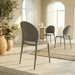 Set 4 sedie sala da pranzo impilabili moderne in polipropilene grigio Pelican