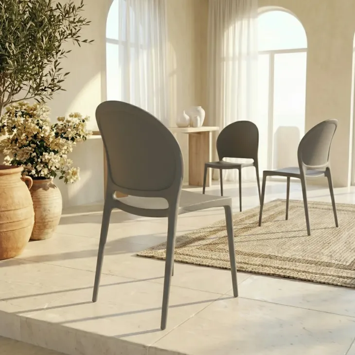 Set 4 sedie sala da pranzo impilabili moderne in polipropilene grigio Pelican