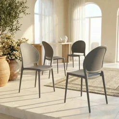 Set 4 sedie sala da pranzo impilabili moderne in polipropilene grigio Pelican