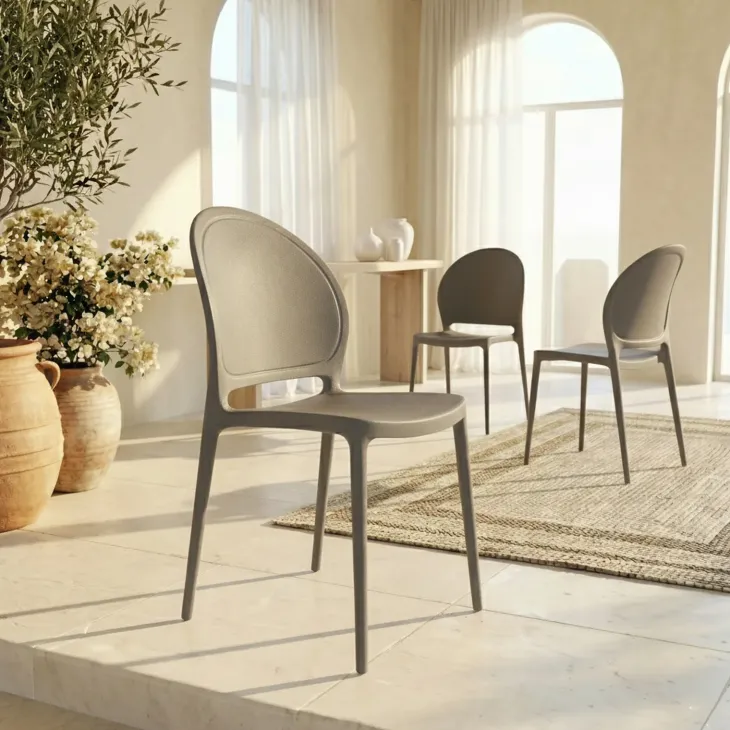 Set 4 sedie sala da pranzo impilabili moderne in polipropilene grigio Pelican