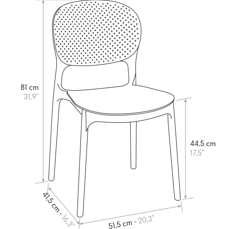 Set 4 sedie sala da pranzo impilabili in polipropilene grigio Elbow