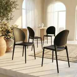 Set 4 sedie sala da pranzo impilabili moderne in polipropilene nero Pelican