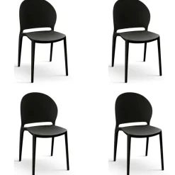 Set 4 sedie sala da pranzo impilabili moderne in polipropilene nero Pelican