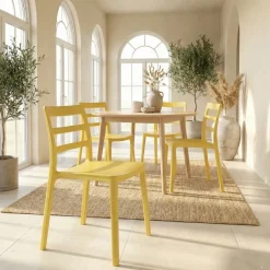 Set 4 sedie sala da pranzo impilabili moderne in polipropilene giallo Nature