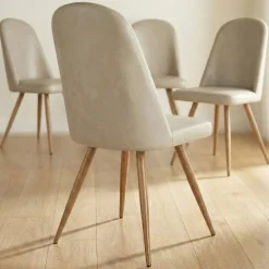 Set 4 sedie sala da pranzo in ecopelle beige rovere miele Romea