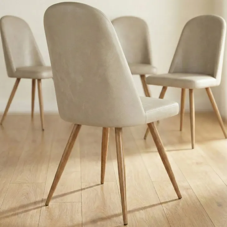 Set 4 sedie sala da pranzo in ecopelle beige rovere miele Romea