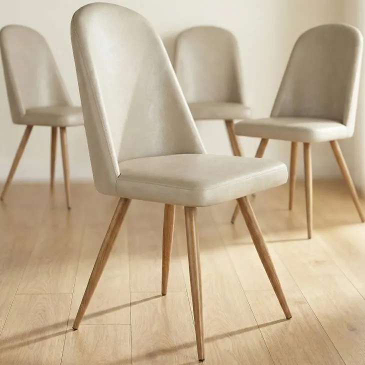 Set 4 sedie sala da pranzo in ecopelle beige rovere miele Romea