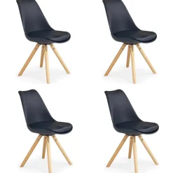 Set 4 sedie sala da pranzo in ecopelle design moderno nero gambe in legno rovere Nives