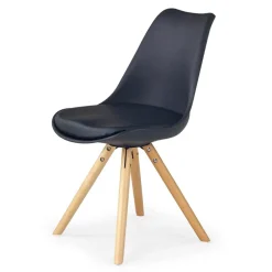 Set 4 sedie sala da pranzo in ecopelle design moderno nero gambe in legno rovere Nives