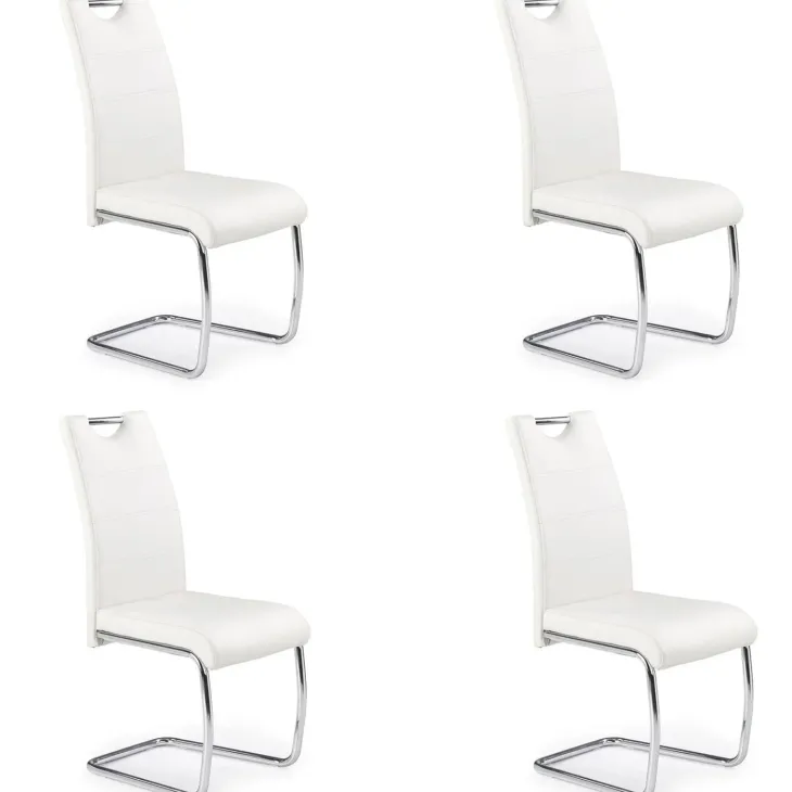 Set 4 sedie sala da pranzo in ecopelle e acciaio cromato bianco Deva