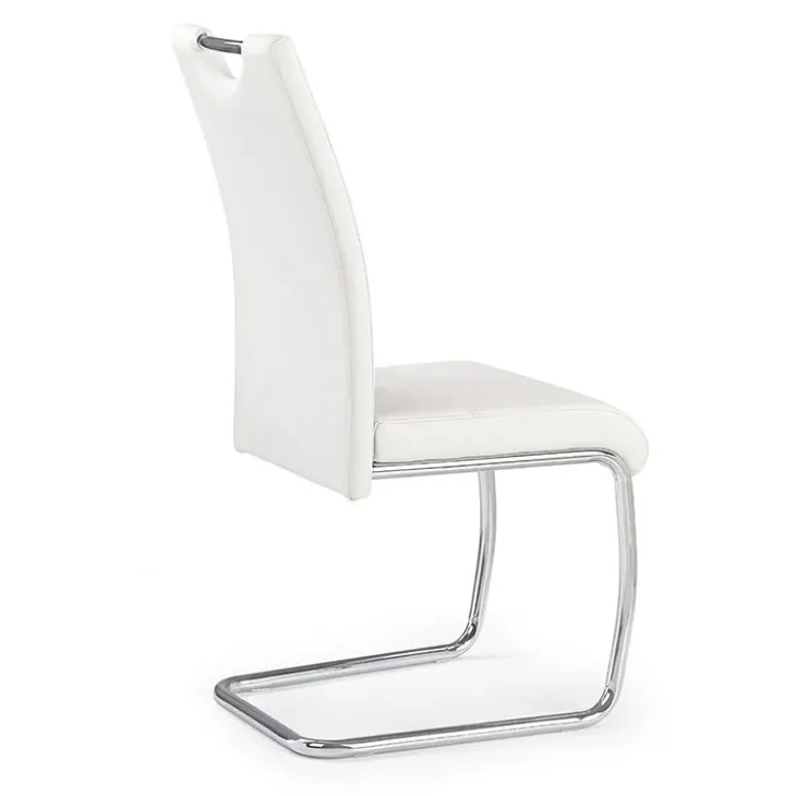 Set 4 sedie sala da pranzo in ecopelle e acciaio cromato bianco Deva