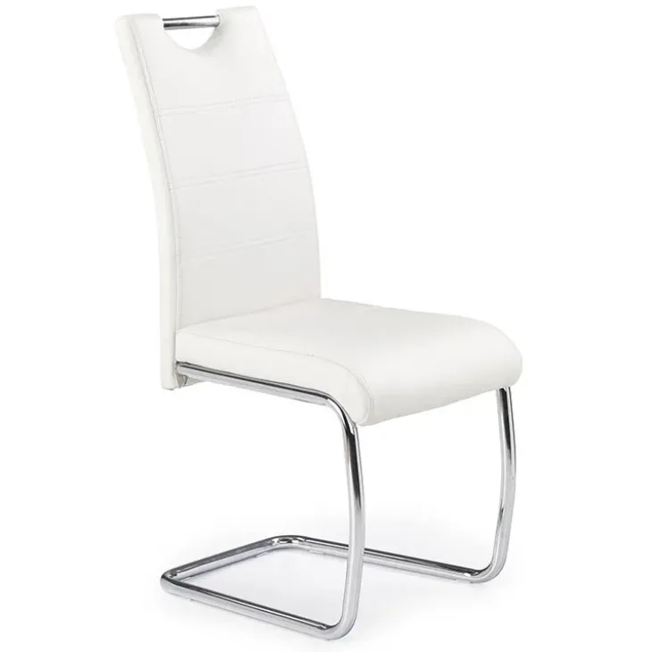 Set 4 sedie sala da pranzo in ecopelle e acciaio cromato bianco Deva