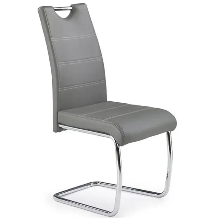 Set 4 sedie sala da pranzo in ecopelle e acciaio cromato grigio Deva