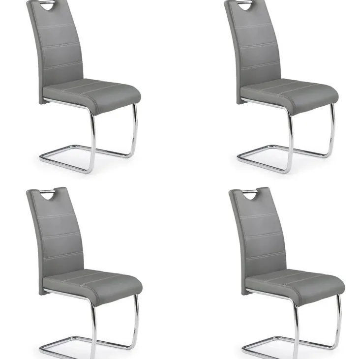 Set 4 sedie sala da pranzo in ecopelle e acciaio cromato grigio Deva