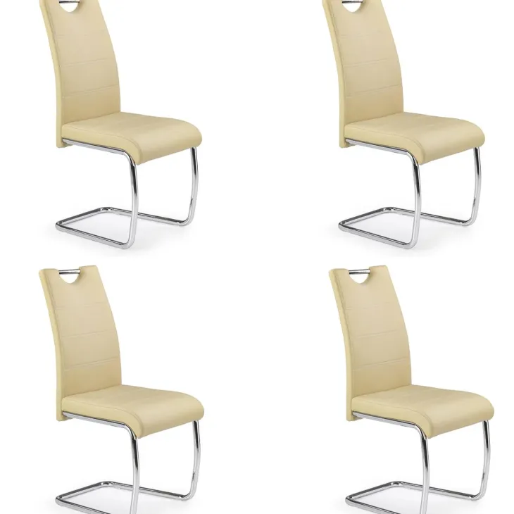 Set 4 sedie sala da pranzo in ecopelle e acciaio cromato beige Deva