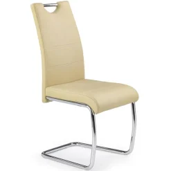 Set 4 sedie sala da pranzo in ecopelle e acciaio cromato beige Deva