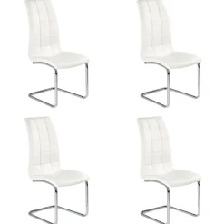 Set 4 sedie sala da pranzo in ecopelle imbottite e metallo bianco Gloria