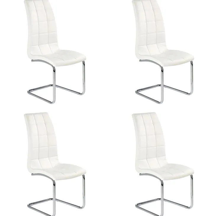 Set 4 sedie sala da pranzo in ecopelle imbottite e metallo bianco Gloria