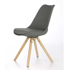 Set 4 sedie sala da pranzo in ecopelle design moderno grigio gambe in legno rovere Nives