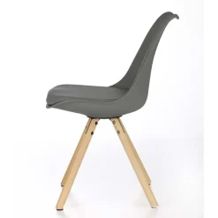 Set 4 sedie sala da pranzo in ecopelle design moderno grigio gambe in legno rovere Nives
