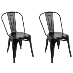 Set 2 sedie sala da pranzo in metallo impilabili industrial nero opaco Lix