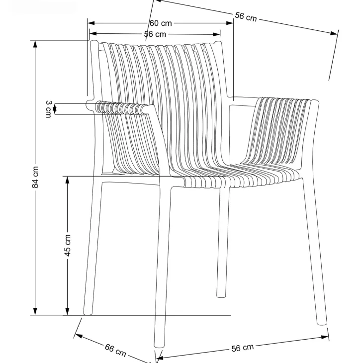 Set 4 sedie sala da pranzo in polipropilene impilabili con braccioli bianco Wren