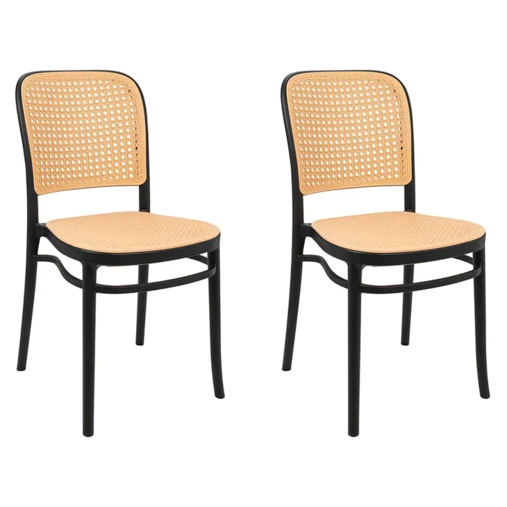 Set 2 sedie sala da pranzo in polipropilene beige nera Vienna