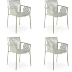 Set 4 sedie sala da pranzo in polipropilene impilabili con braccioli grigio Wren