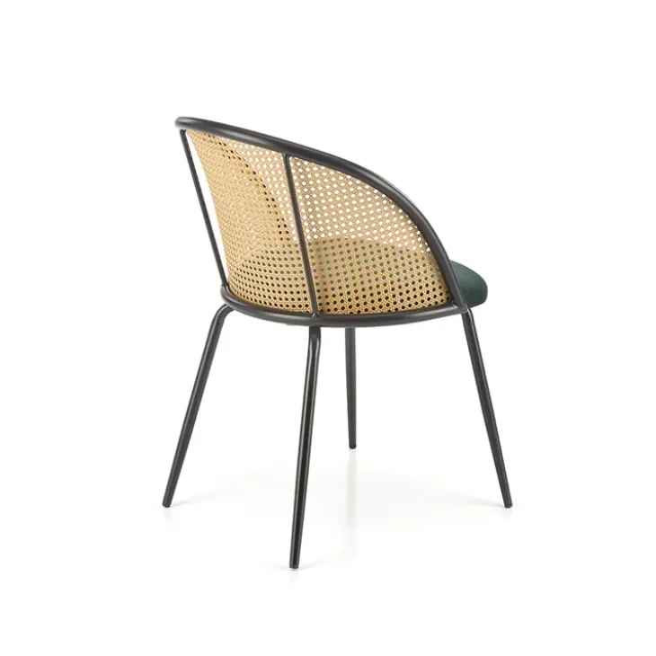 Set 4 sedie sala da pranzo in rattan e velluto verde scuro Triski