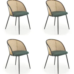 Set 4 sedie sala da pranzo in rattan e velluto verde scuro Triski