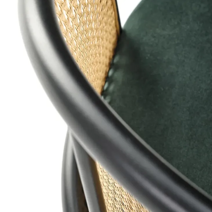 Set 4 sedie sala da pranzo in rattan e velluto verde scuro Triski