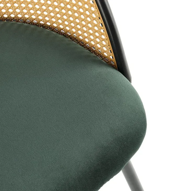 Set 4 sedie sala da pranzo in rattan e velluto verde scuro Triski
