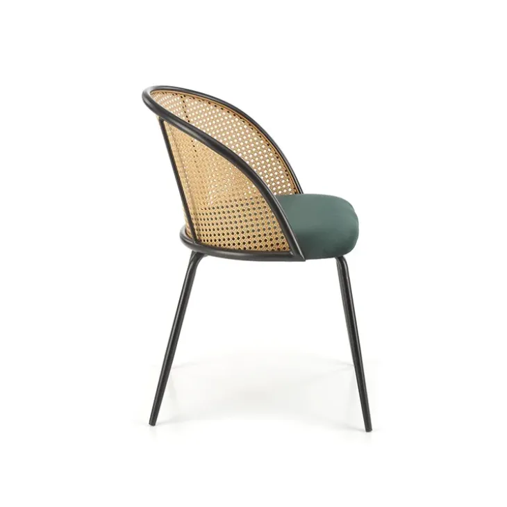 Set 4 sedie sala da pranzo in rattan e velluto verde scuro Triski