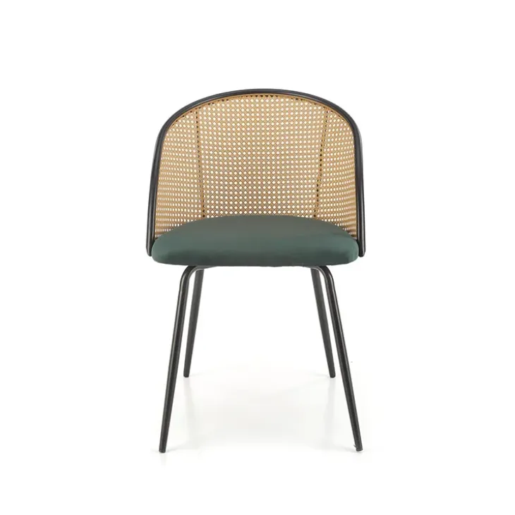 Set 4 sedie sala da pranzo in rattan e velluto verde scuro Triski