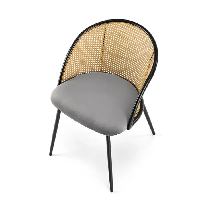 Set 4 sedie sala da pranzo in rattan e velluto grigio Triski