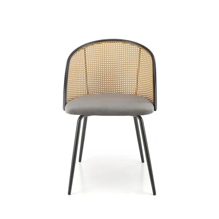 Set 4 sedie sala da pranzo in rattan e velluto grigio Triski