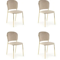 Set 4 sedie sala da pranzo in velluto beige cromato oro Grazia