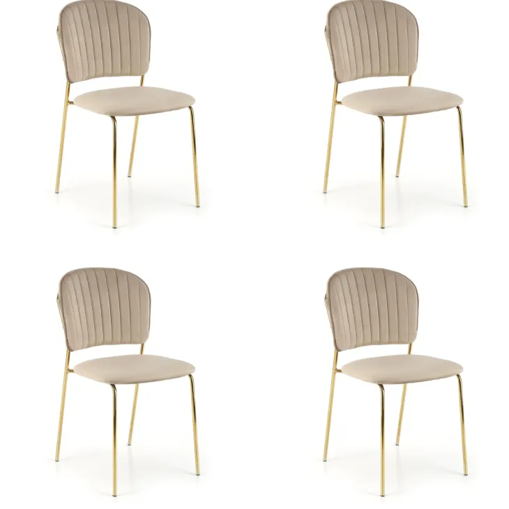Set 4 sedie sala da pranzo in velluto beige cromato oro Grazia