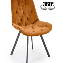 Set 2 sedie sala da pranzo in velluto con funzione girevole arancio terracotta Sango